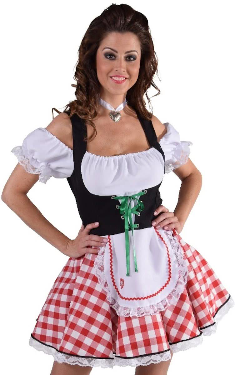 Tiroolse jurkje met geruite rok | Dirndl rood/wit | Oktoberfestkleding dames maat 46/48 (XL)